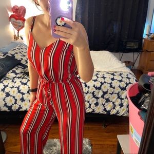 Red striped jumpsuit